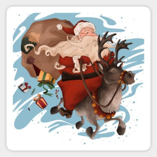 Christmas Santa on a reindeer with presents. Magnet